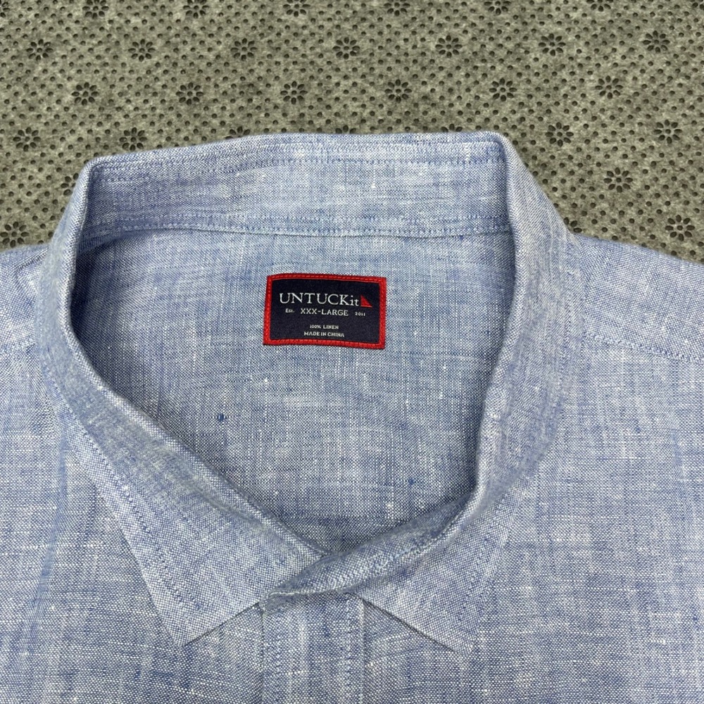 UNTUCKit Mens 3XL Linen Short Sleeve Button Down Shirt‎ Light Blue 100% Linen - Picture 3 of 6